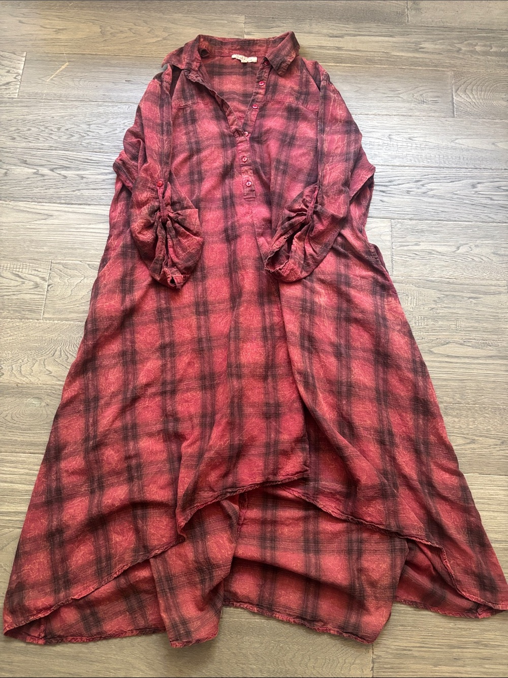 Solitaire |Crimson Plaid Red ButtonUp Flowy Dress 100% Cotton Cottagecore Size1X